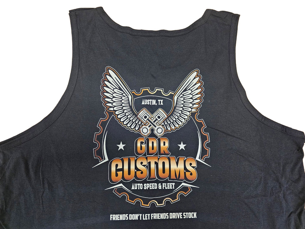 GDR Customs Logo Tank Top – "Friends Don’t Let Friends Drive Stock"
