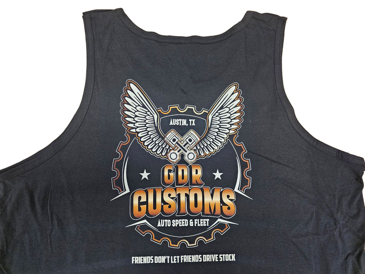 GDR Customs Logo Tank Top – "Friends Don’t Let Friends Drive Stock"