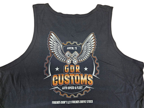 GDR Customs Logo Tank Top – "Friends Don’t Let Friends Drive Stock"