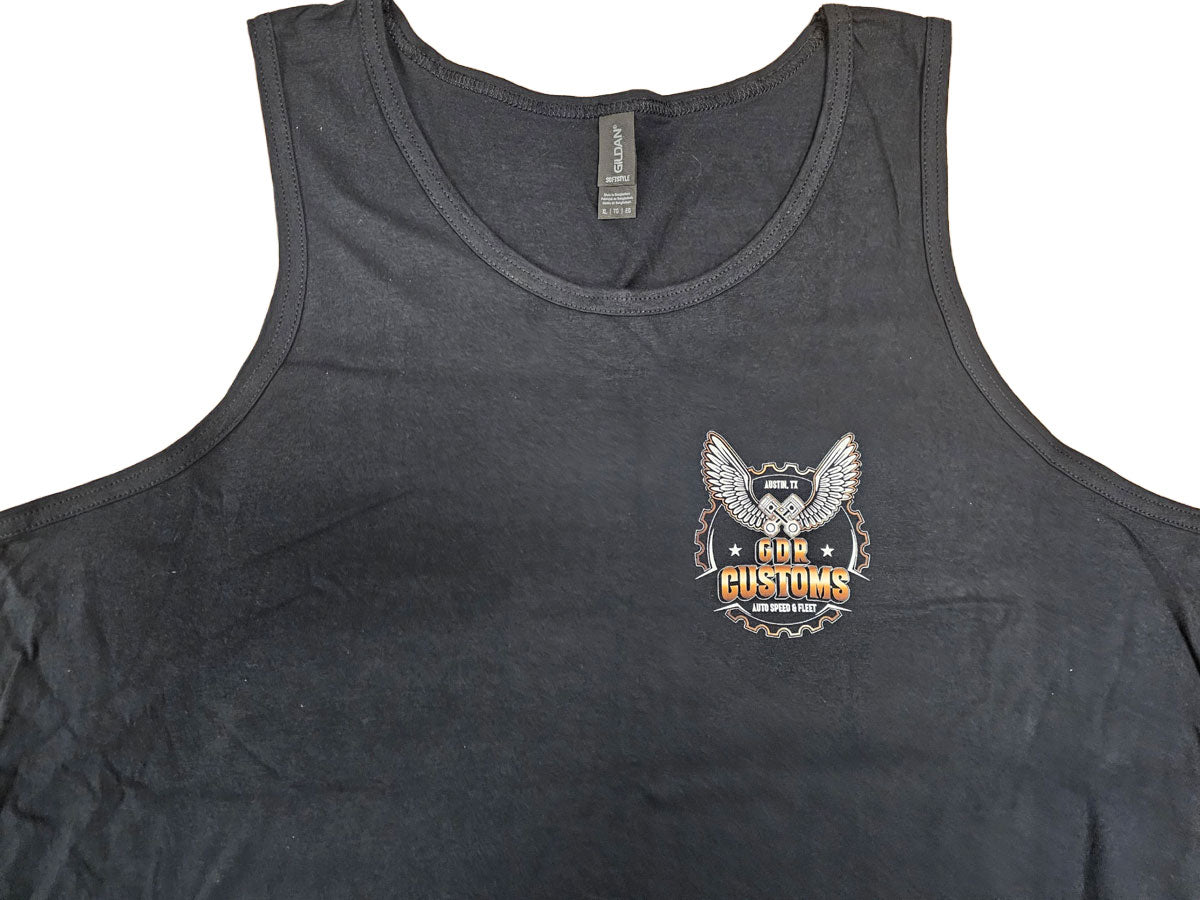 GDR Customs Logo Tank Top – "Friends Don’t Let Friends Drive Stock"